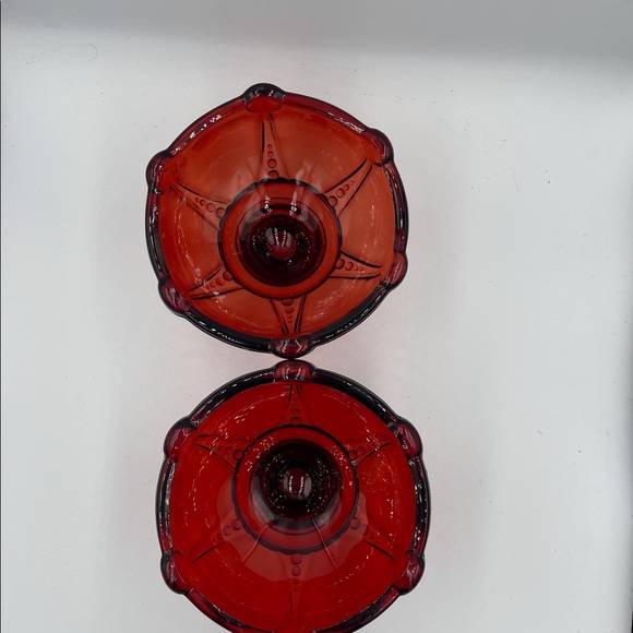 2 Vintage Anchor Hocking Ruby Red Glass Candleholders Oyster & Pearl Pattern - Picture 2 of 5